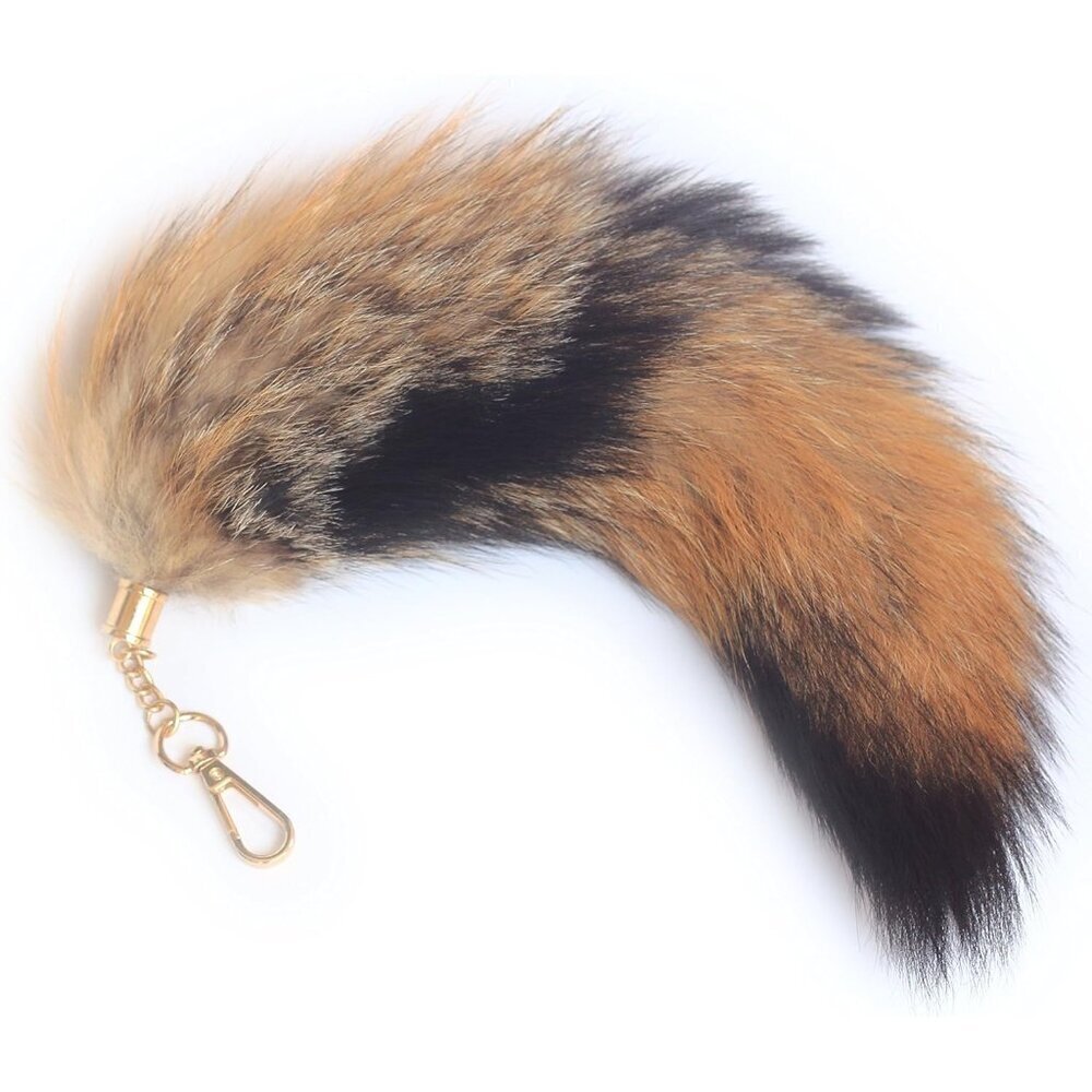 ⚡Black Cream Real Fox Tail Fur KeyChain Handbag Charms Cosplay Toy Real fox fur
